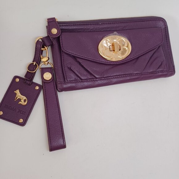 Emma Fox Wristlet Wallet Purple Leather Gold Tone Classic Zip Around - Picture 2 of 12